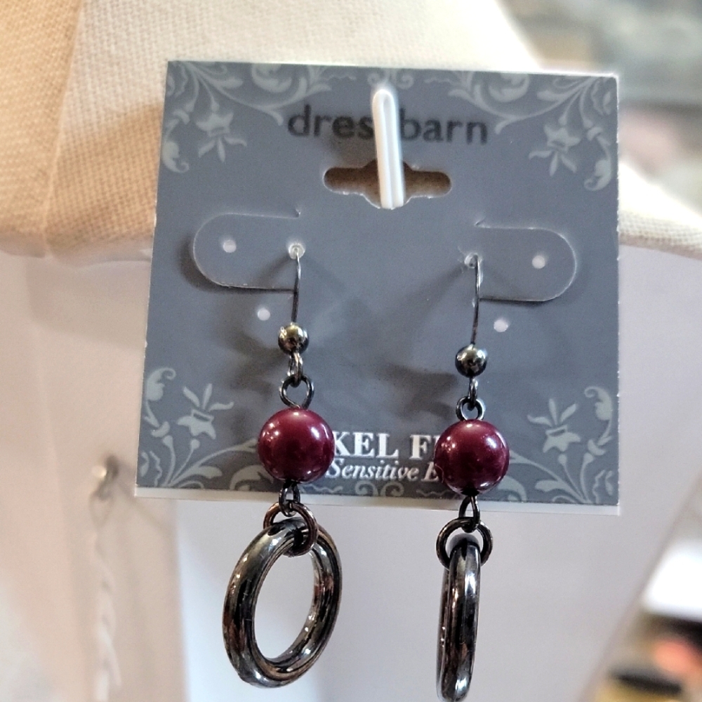 Dressbarn Burgundy and Silver Earrings
